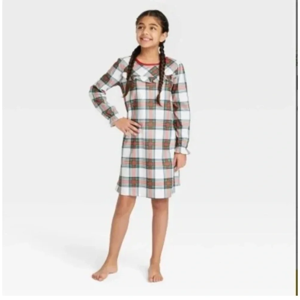 Wondershop girls kids plaid Christmas dress pajamas size. 10